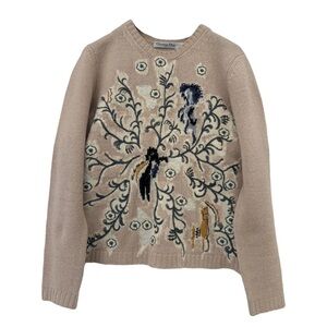 Dior Embroidered Flower Motif Knitted Sweater in Beige Cashmere